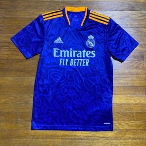 Adidas Real Madrid 2021-22 Away Soccer Jersey Blue Orange Mens Small